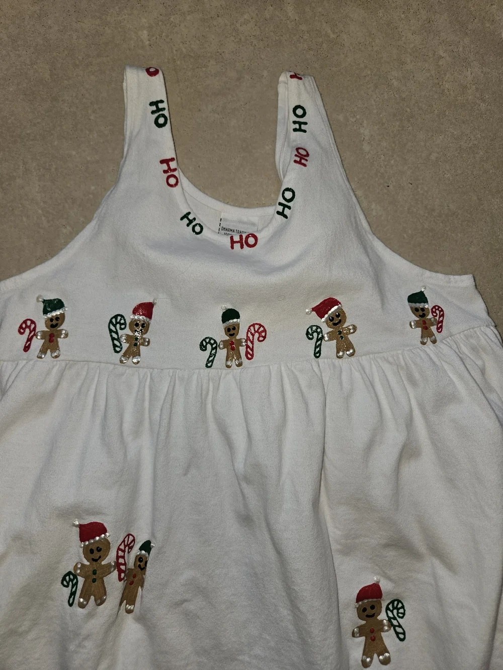 Girls White Handpainted Gingerbread Print Holiday Dress Size 6